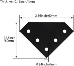L Shape 2020 Aluminum Extrusion Bracket 5-Hole Tee Joint Plate (Silver/Black) - Image 2