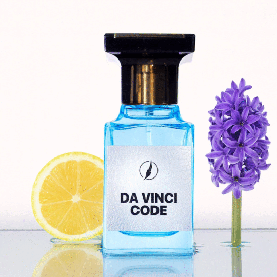 A 50ml bottle of Da Vinci Code Perfume – an aromatic aquatic fragrance for men with citrus, oceanic, and woody notes.