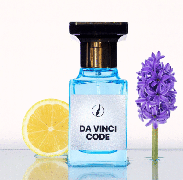 A 50ml bottle of Da Vinci Code Perfume – an aromatic aquatic fragrance for men with citrus, oceanic, and woody notes.