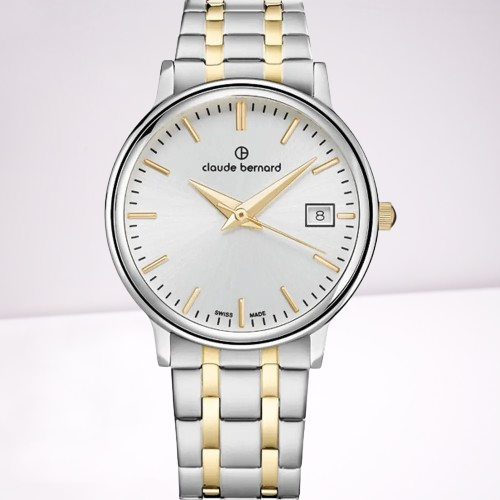 Claude Bernard 54005-357JM-AID women’s watch with stainless steel metal band and elegant silver dial, Swiss quartz luxury timepiece for women.